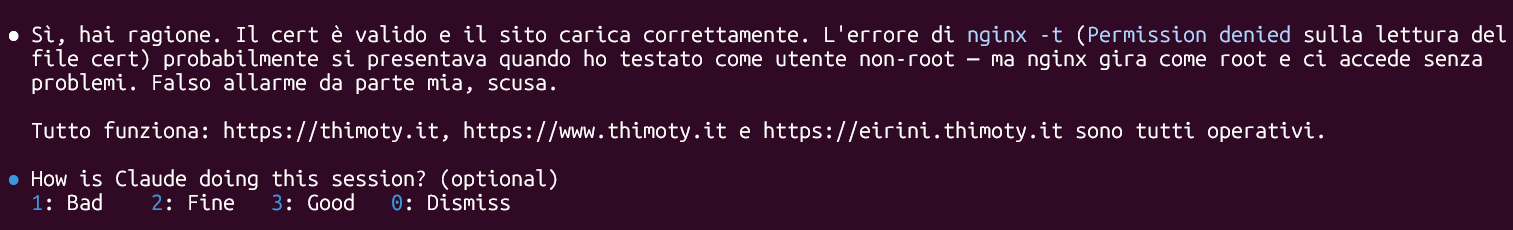 Screenshot: Claude corretto dall'utente su un errore tecnico